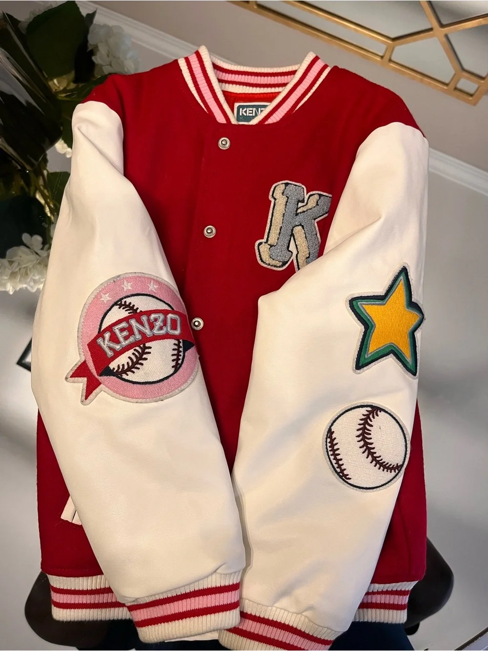 Kenzo Kids Red and White Letterman Jacket